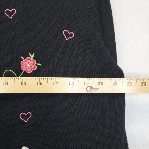 Alia Cat Cardigan Sweater Women's Petite L Black Full Zip Applique Embroidery - Picture 12 of 12